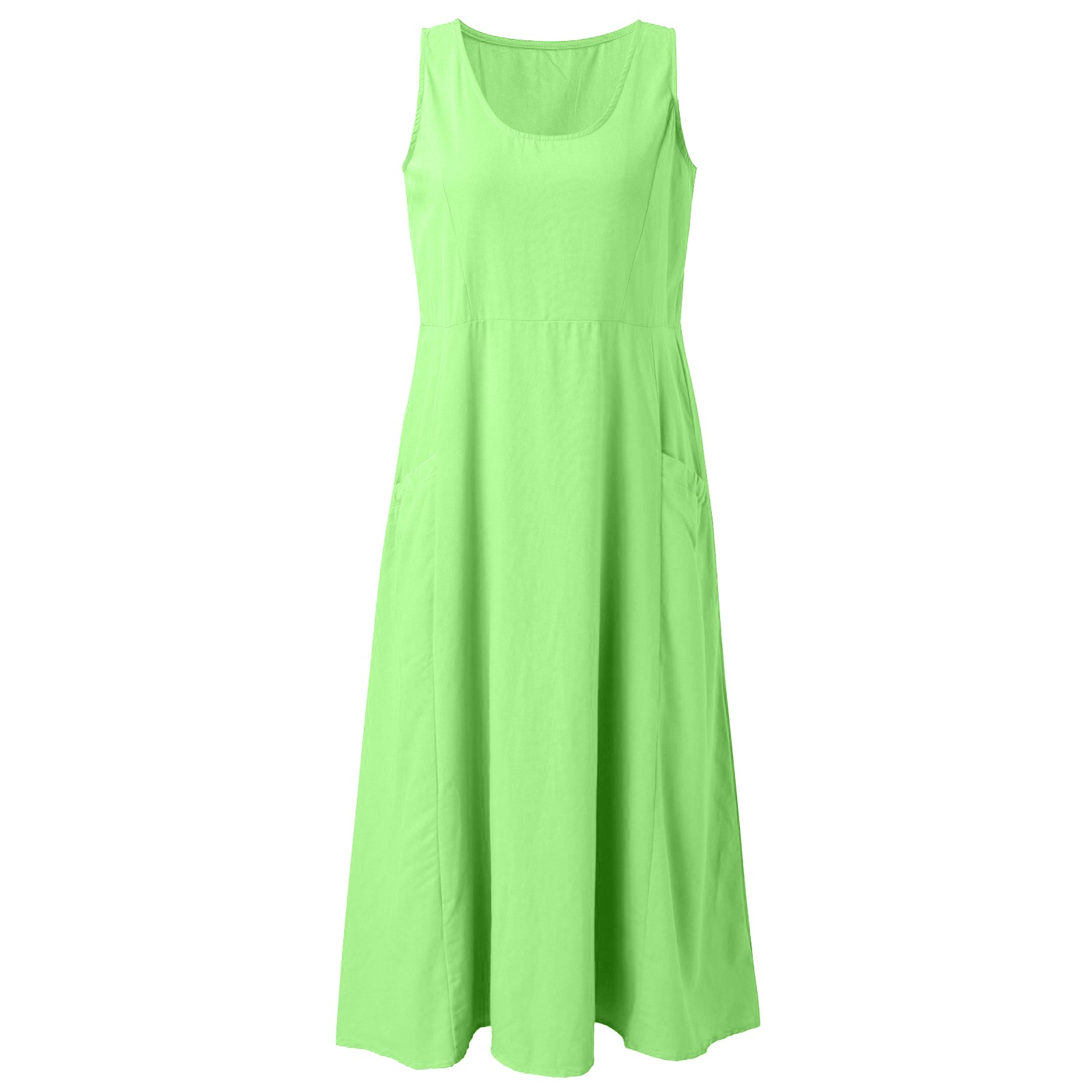 thumbnail image 2 of Vestido largo liso con cuello redondo y bolsillos para mujer: corte holgado informal, transpirable, adecuado para la playa, fiestas y el día a día, tallas S-XXL., 2 of 7